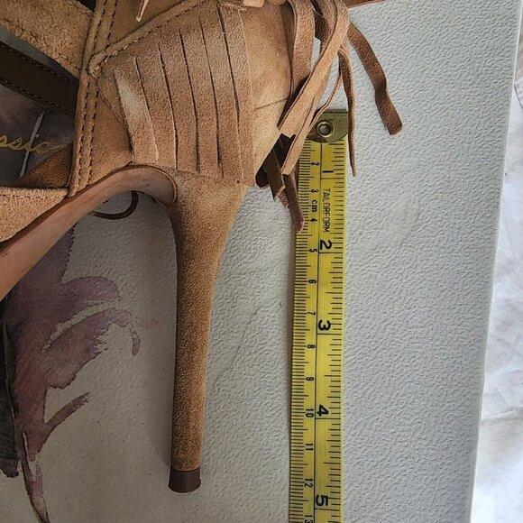 Jessica Simpson JS-Bregan Dakota Tan Lux Kid Suede Fringe Lace-Up Heels Size 8.5 - Picture 14 of 14